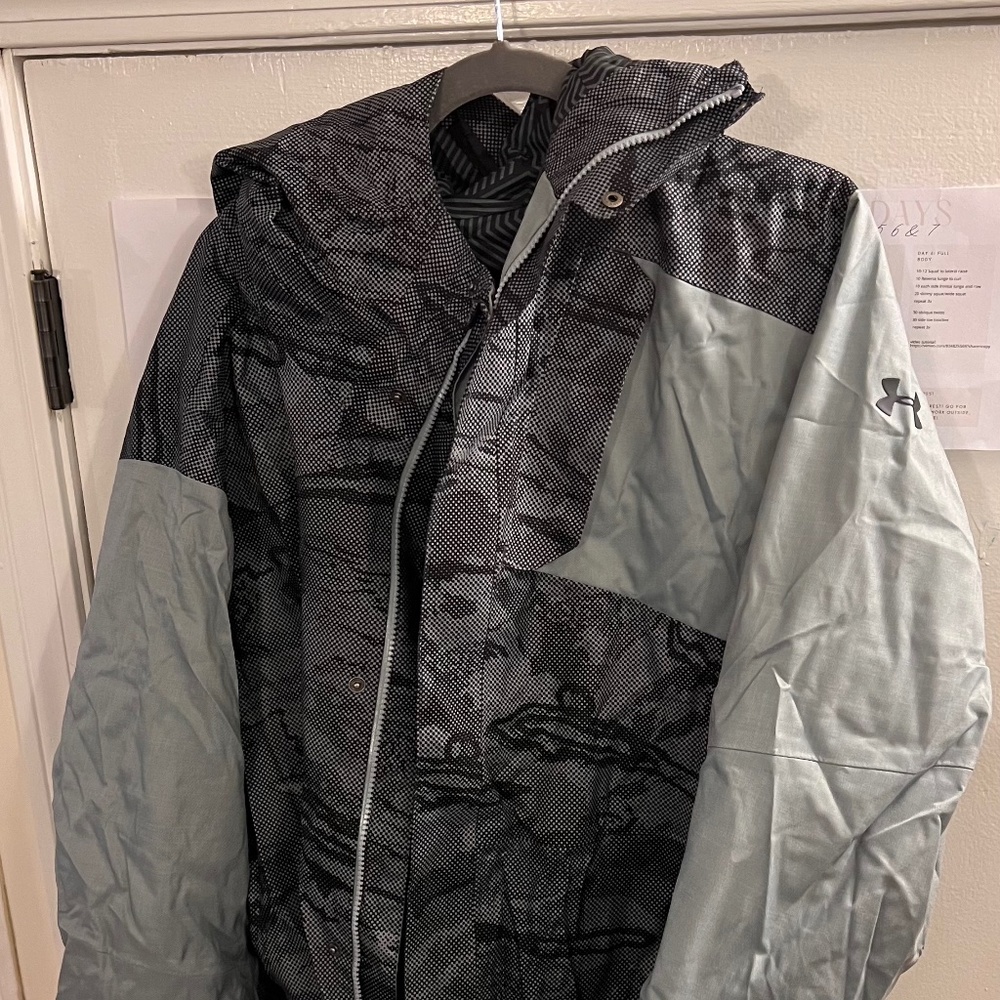 Under Armour STORM Long Ski Jacket XL Grey Black Camp w/Hood